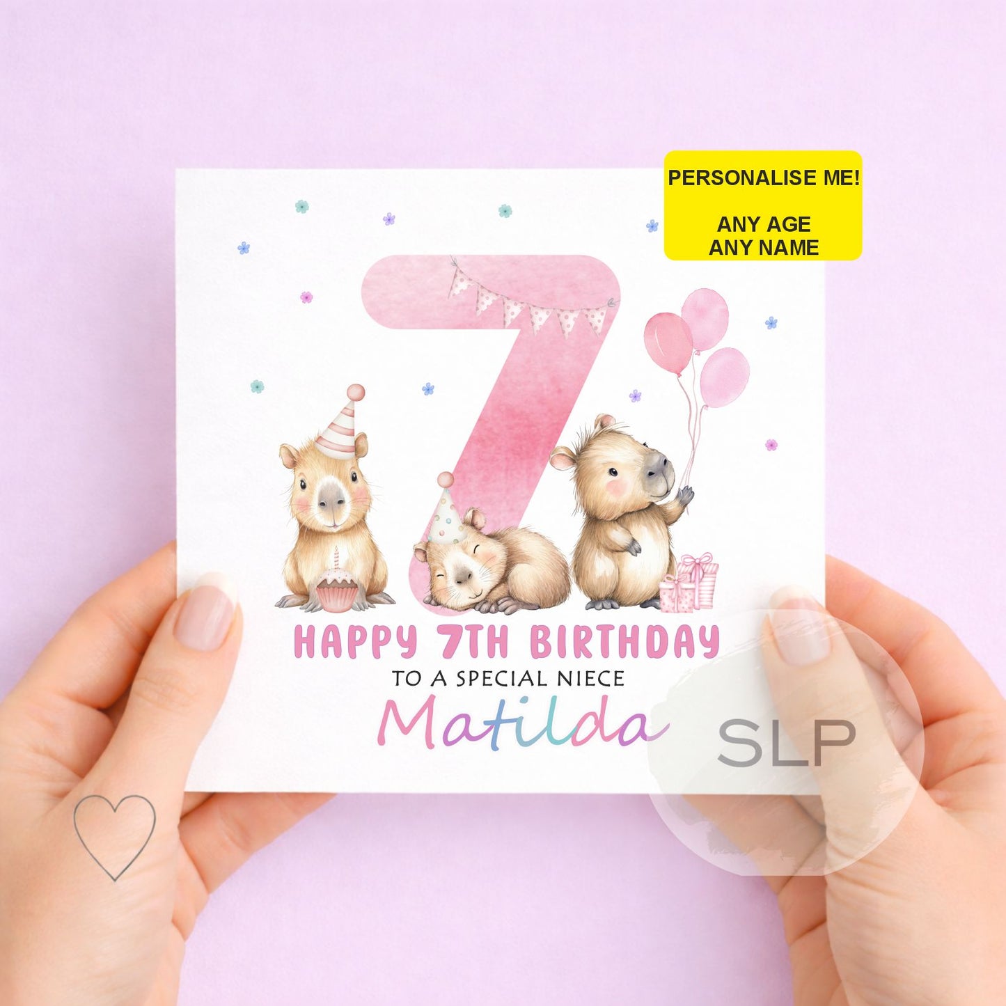 Personalised Capybara Birthday Card – Cute Capybara Birthday Card – Custom Name & Age – Daughter or Granddaughter