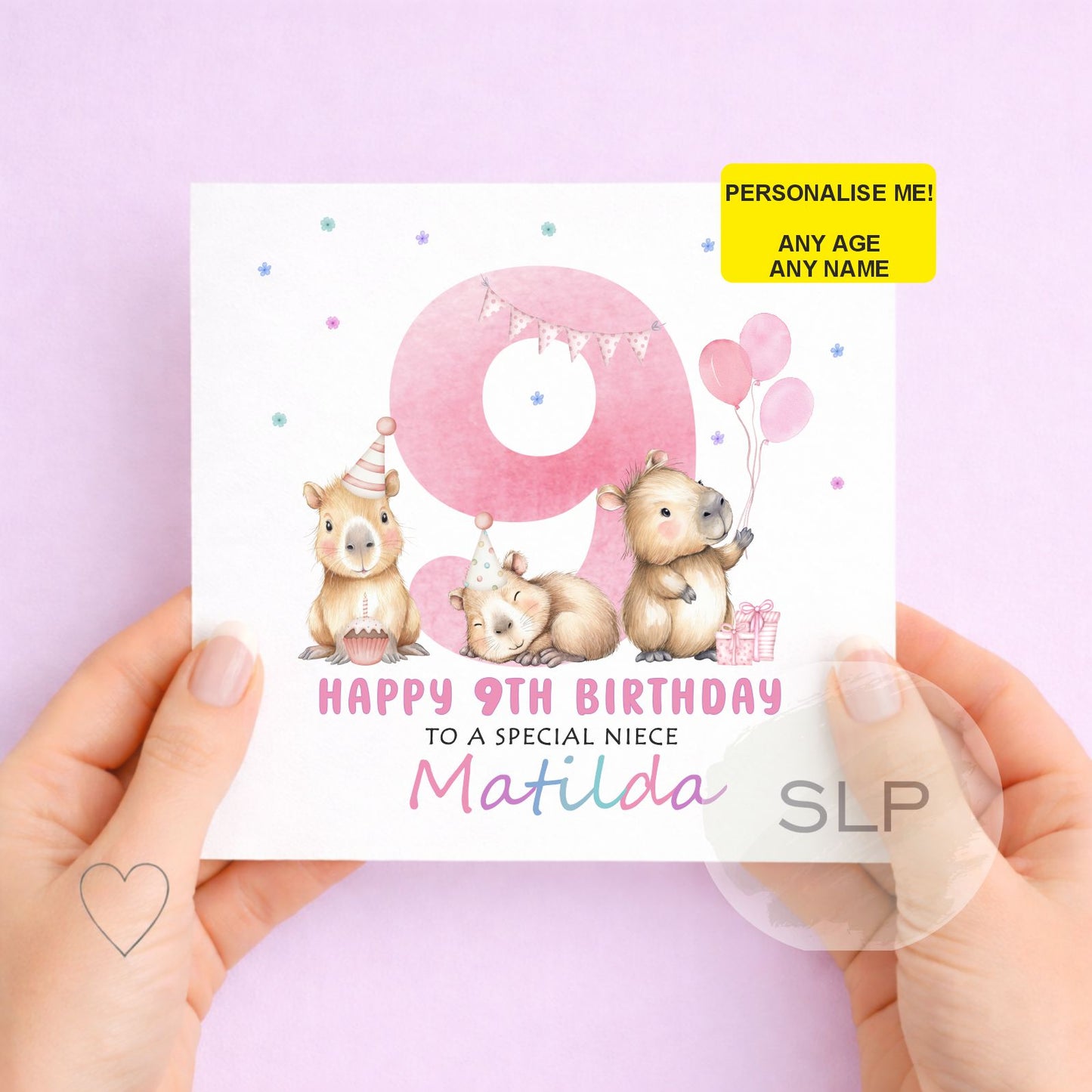 Personalised Capybara Birthday Card – Cute Capybara Birthday Card – Custom Name & Age – Daughter or Granddaughter