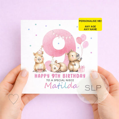 Personalised Capybara Birthday Card – Cute Capybara Birthday Card – Custom Name & Age – Daughter or Granddaughter