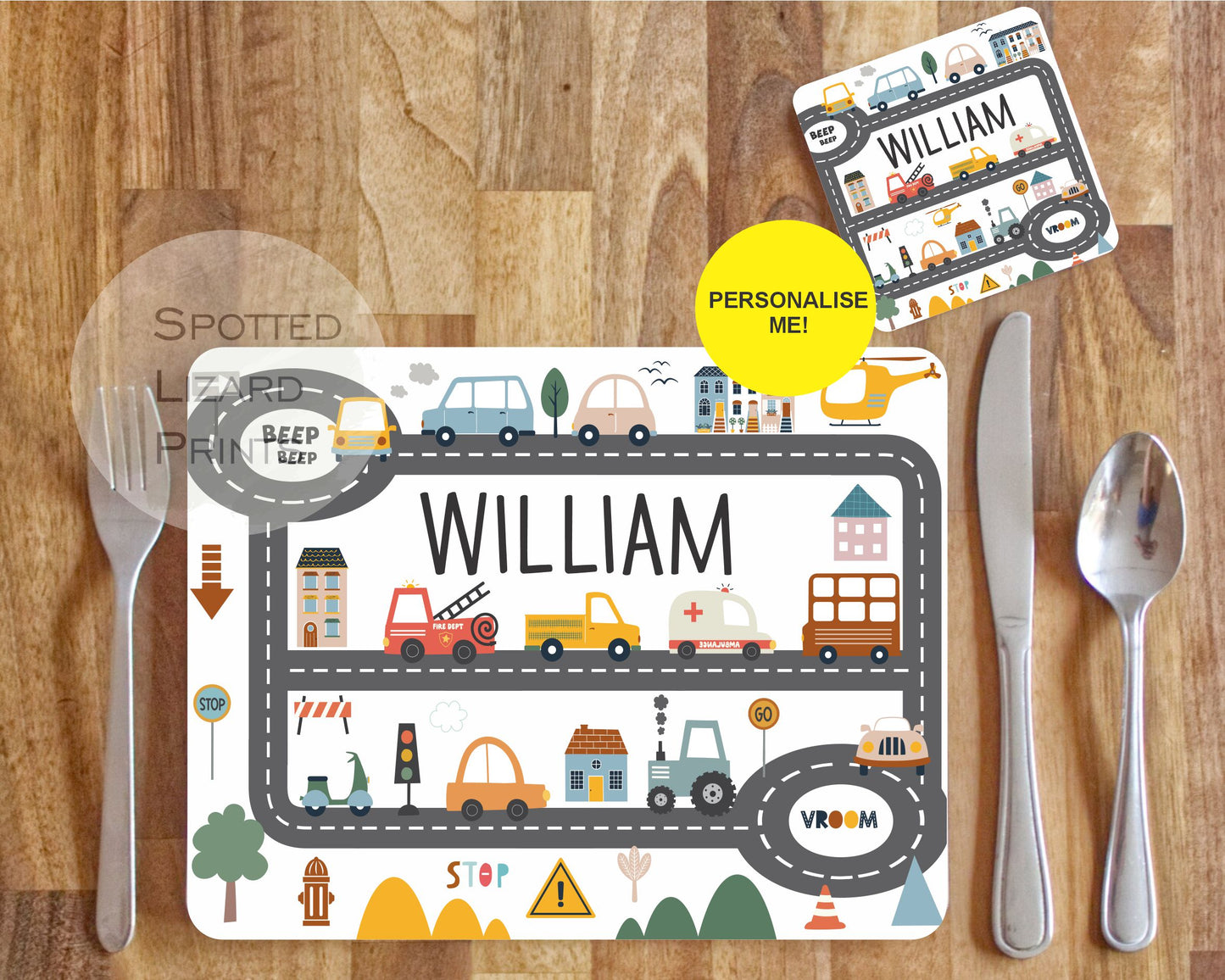Personalised Car themed placemat