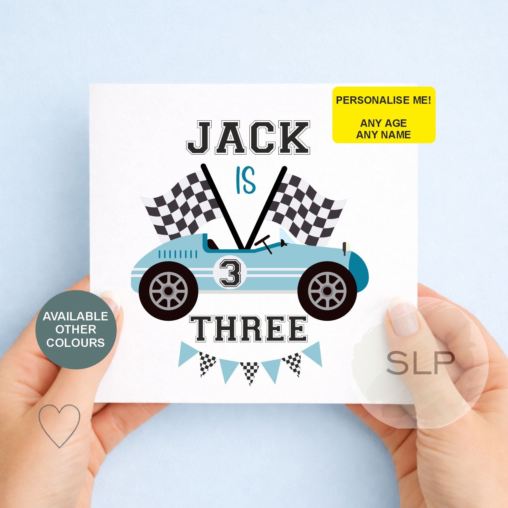 Personalised Race Card Birthday Card – Any Age – Car Birthday Boy Card – Custom Name Son Grandson Nephew
