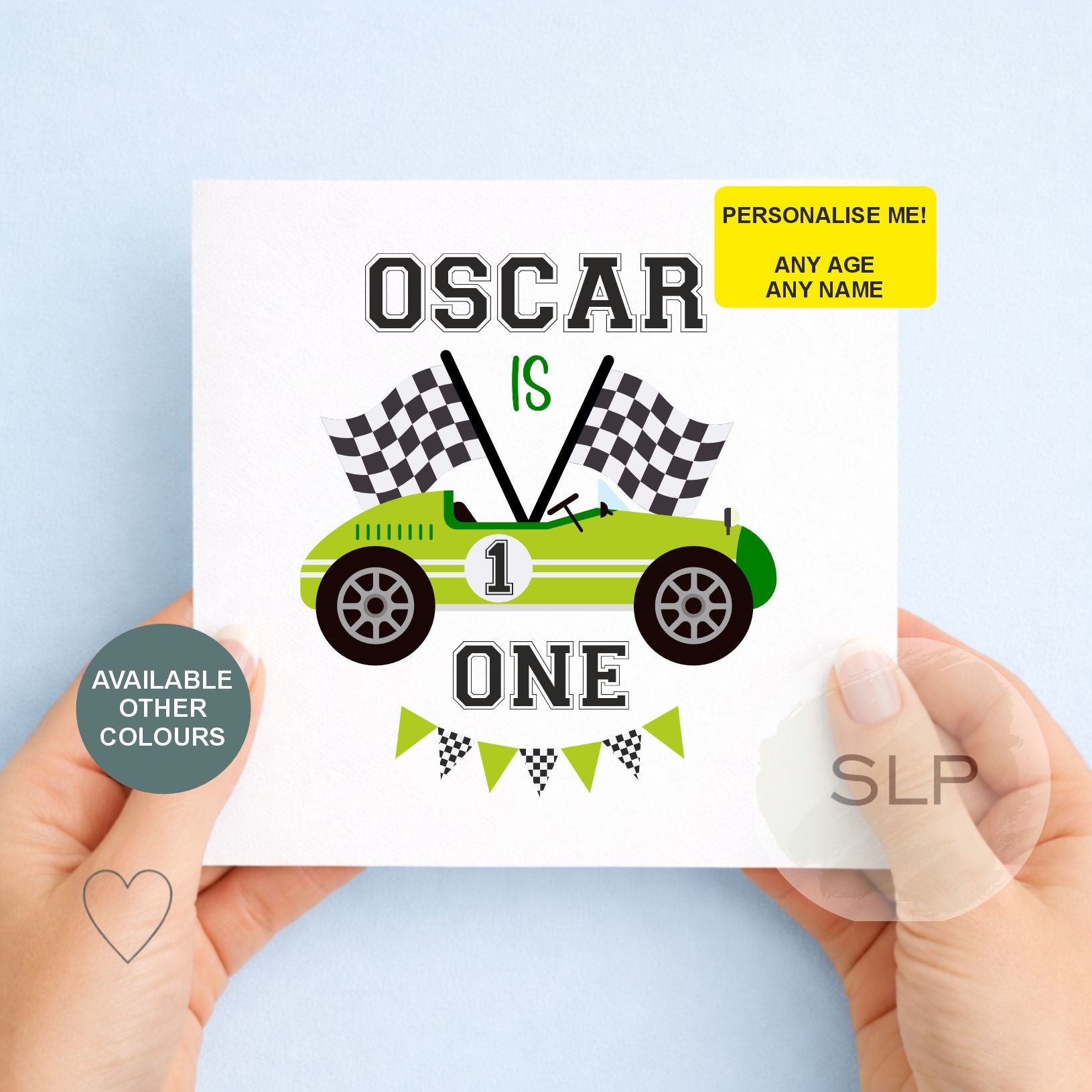 Personalised Race Card Birthday Card – Any Age – Car Birthday Boy Card – Custom Name Son Grandson Nephew
