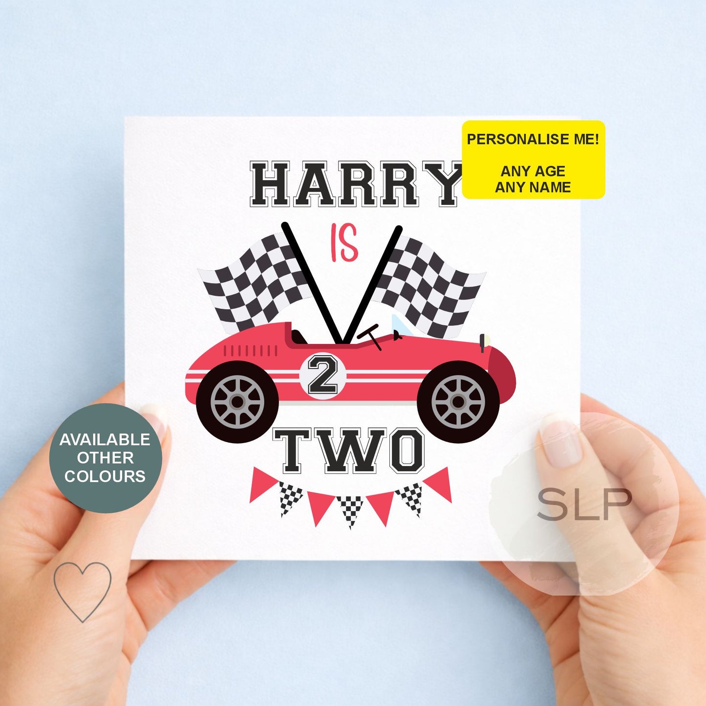 Personalised Race Card Birthday Card – Any Age – Car Birthday Boy Card – Custom Name Son Grandson Nephew