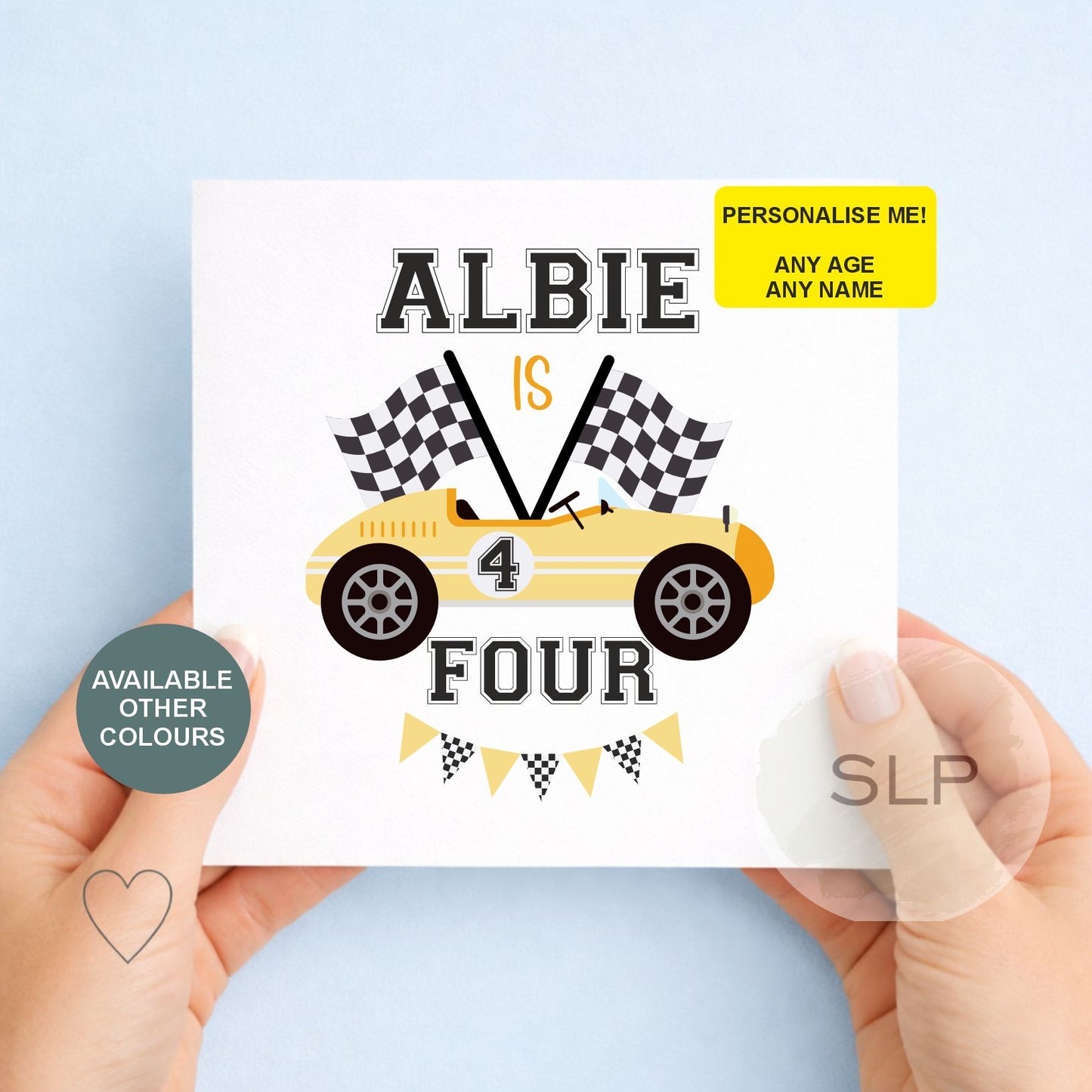 Personalised Race Card Birthday Card – Any Age – Car Birthday Boy Card – Custom Name Son Grandson Nephew