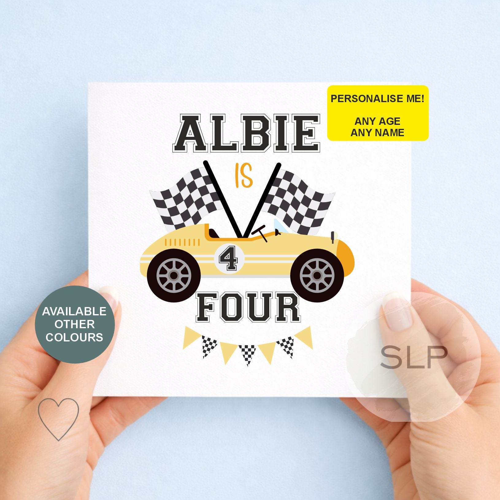 Personalised Race Card Birthday Card – Any Age – Car Birthday Boy Card – Custom Name Son Grandson Nephew