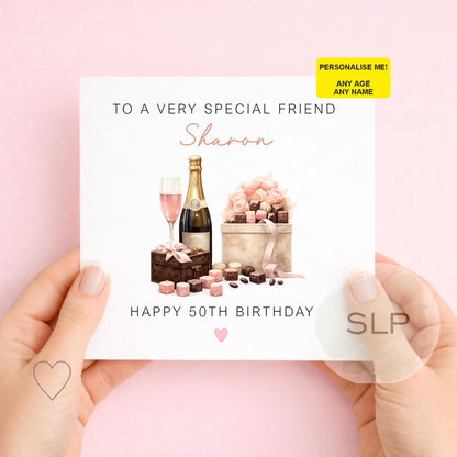 Happy Birthday Personalised Card Female Beautiful And Elegant Ladies Birthday Balloon Roses Design Customised Name And Age