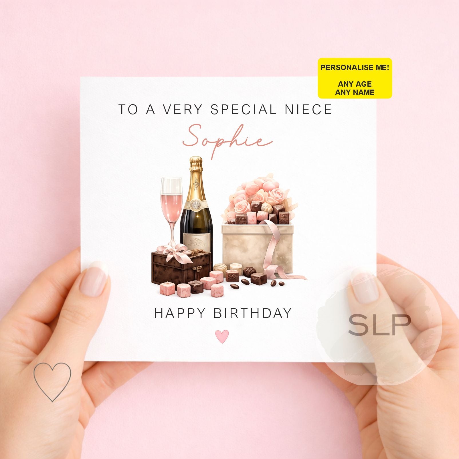 Happy Birthday Personalised Card Female Beautiful And Elegant Ladies Birthday Balloon Roses Design Customised Name And Age