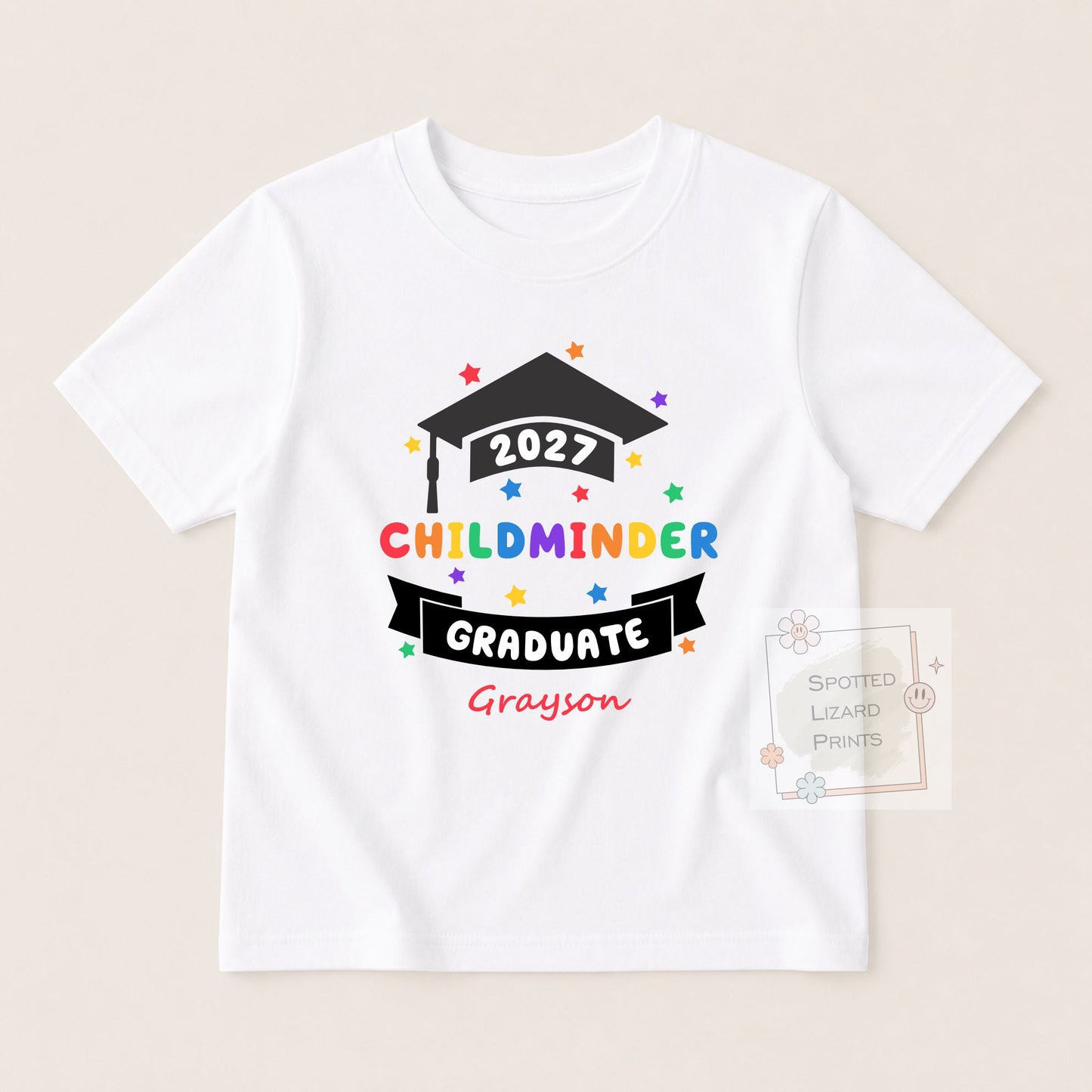 Personalised Nursery Graduation T-Shirt 2027 | Preschool Reception Childminder Graduate Shirt | Kids Leavers Top | Custom Name Graduation