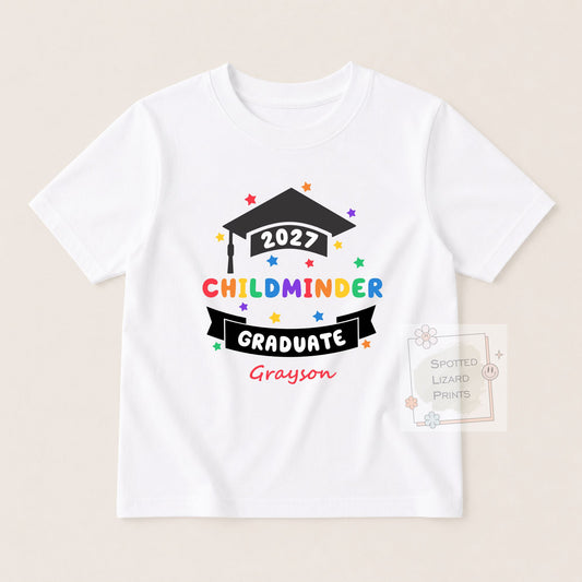 Personalised Nursery Graduation T-Shirt 2027 | Preschool Reception Childminder Graduate Shirt | Kids Leavers Top | Custom Name Graduation