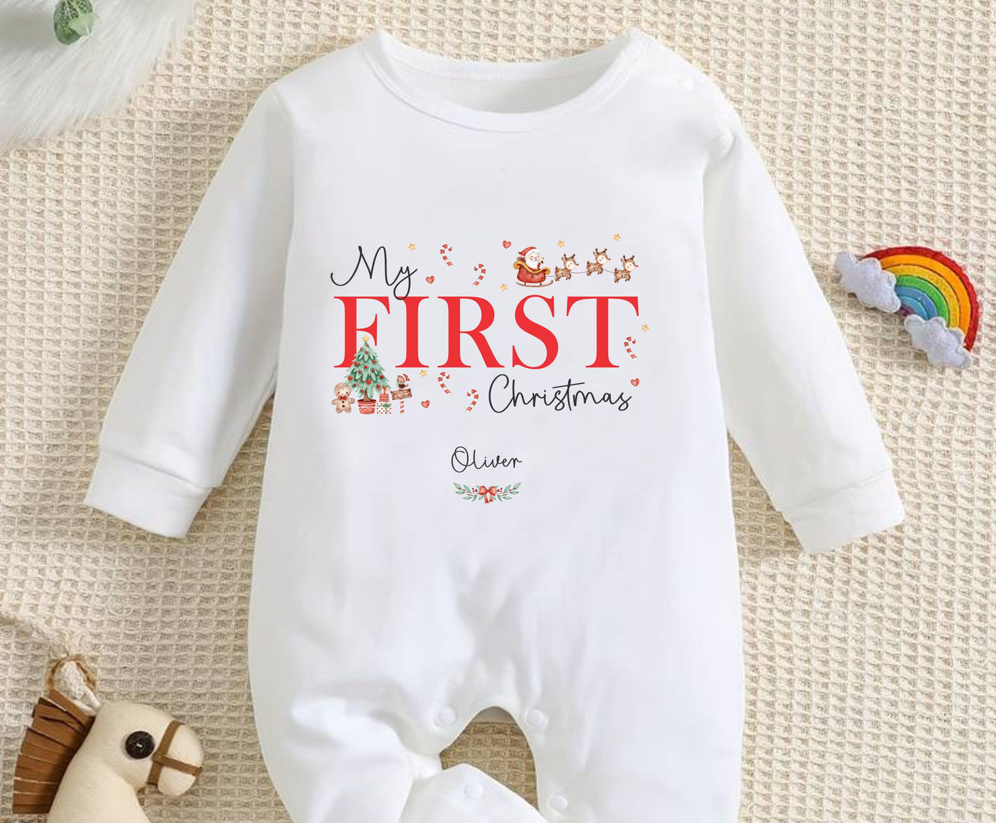 Personalised My First Christmas Baby Outfit- My First Christmas Baby Vest, Sleepsuit or T-shirt - 1st Xmas Baby Outfit