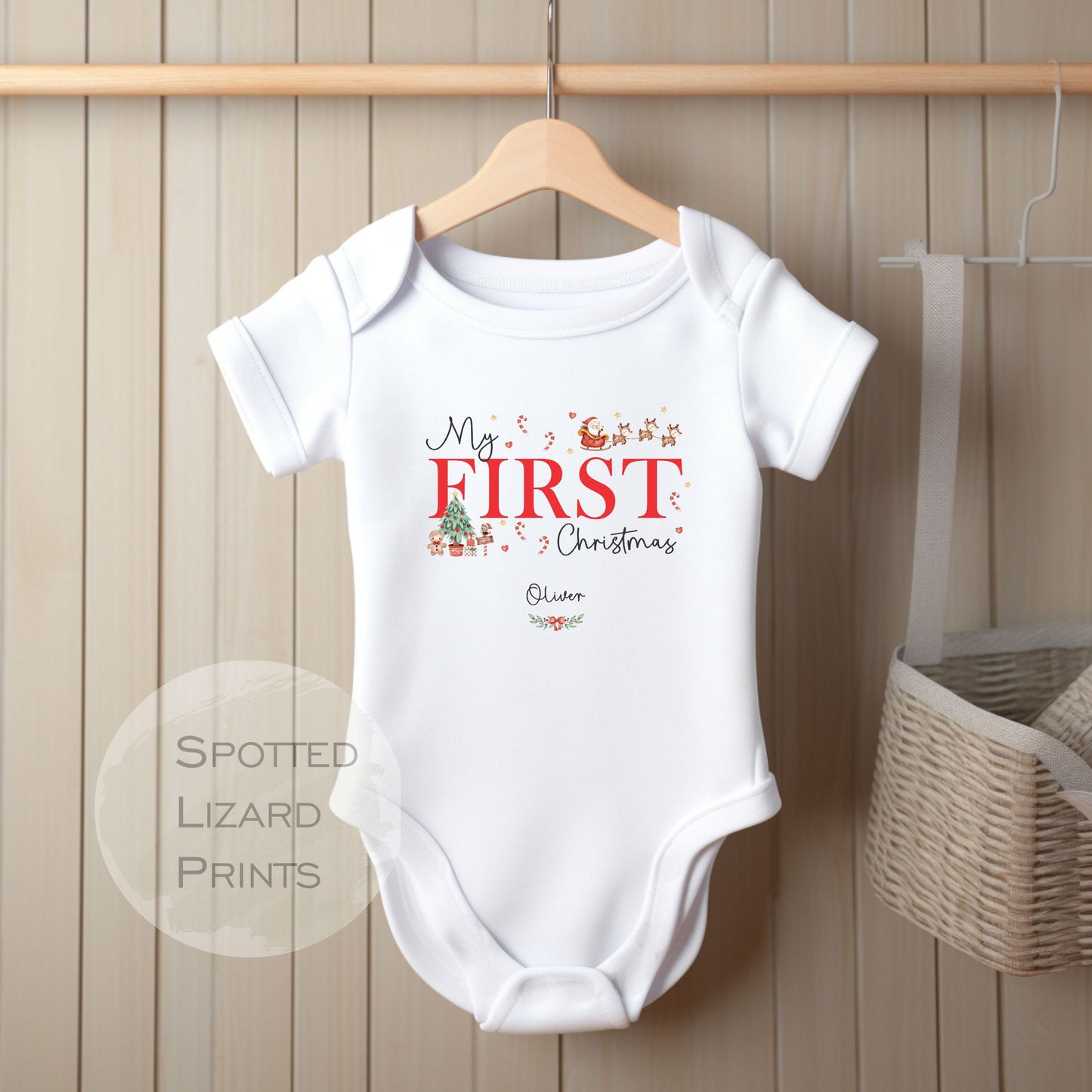 Personalised My First Christmas Baby Outfit- My First Christmas Baby Vest, Sleepsuit or T-shirt - 1st Xmas Baby Outfit