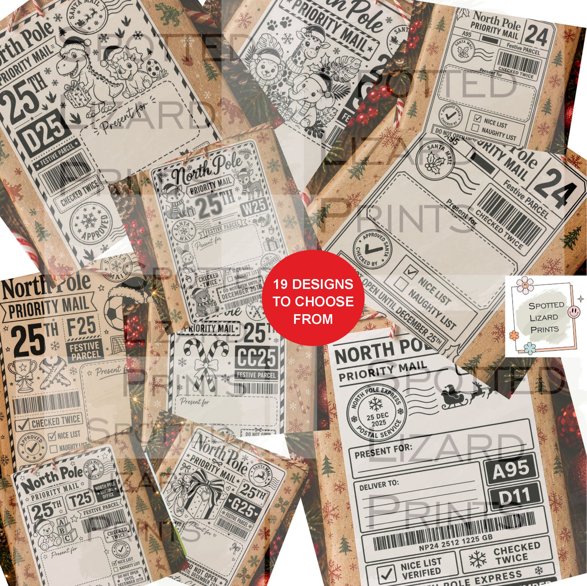 Personalised Christmas Gift Labels | North Pole Priority Mail Parcel Stickers | Blank or Custom Name Christmas Present Labels