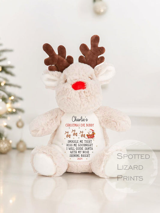 Personalised Reindeer Christmas Eve Box Filler Teddy Bear Plushie Present Keepsake - Christmas Eve Buddy - First Christmas gift