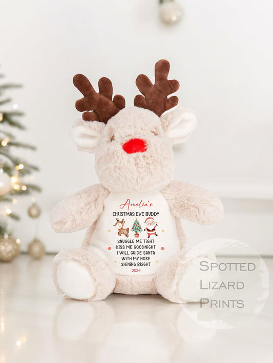 Personalised Reindeer Christmas Eve Box Filler Teddy Bear Plushie Present Keepsake - Christmas Eve Buddy - First Christmas gift