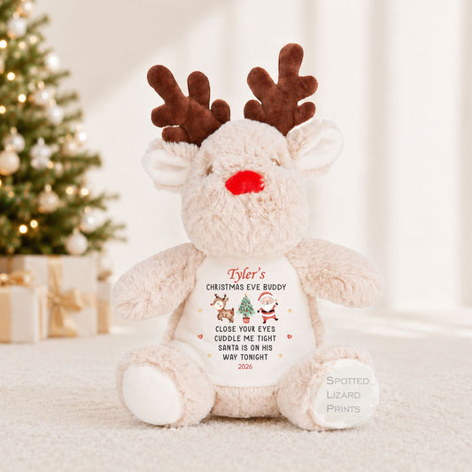 Personalised Reindeer Christmas Eve Box Filler Teddy Bear Plushie Present Keepsake - Christmas Eve Buddy - First Christmas gift