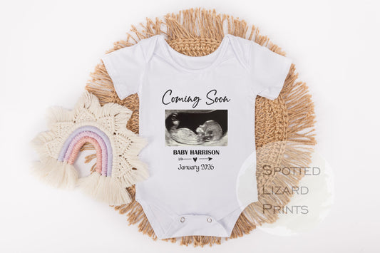 Coming Soon pregnancy announcement - Scan Photo Vest/Baby Rompersuit