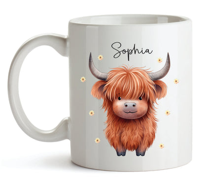 Personalised Highland Cow Gift set. Unique Hand printed Gift for Cow lovers. Highland Cow and Mug