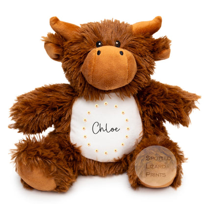 Personalised Highland Cow soft toy, highland cow teddy