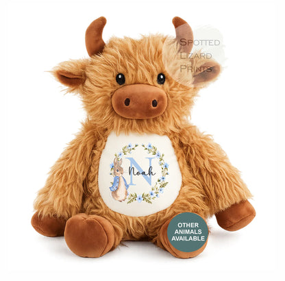 Personalised Peter Rabbit New Baby Soft Toy with Name & Initial, Bunny Rabbit Teddy, New Baby Boy Gift, Baby Shower Keepsake