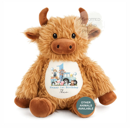 Personalised First Birthday Farm, Tractor 1st Birthday Gift Girl Teddy, 1st Baby Girl, Birthday Present, Personalised 1st Birthday Soft Toy