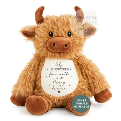 Personalised handpicked for earth by nanny in heaven teddy