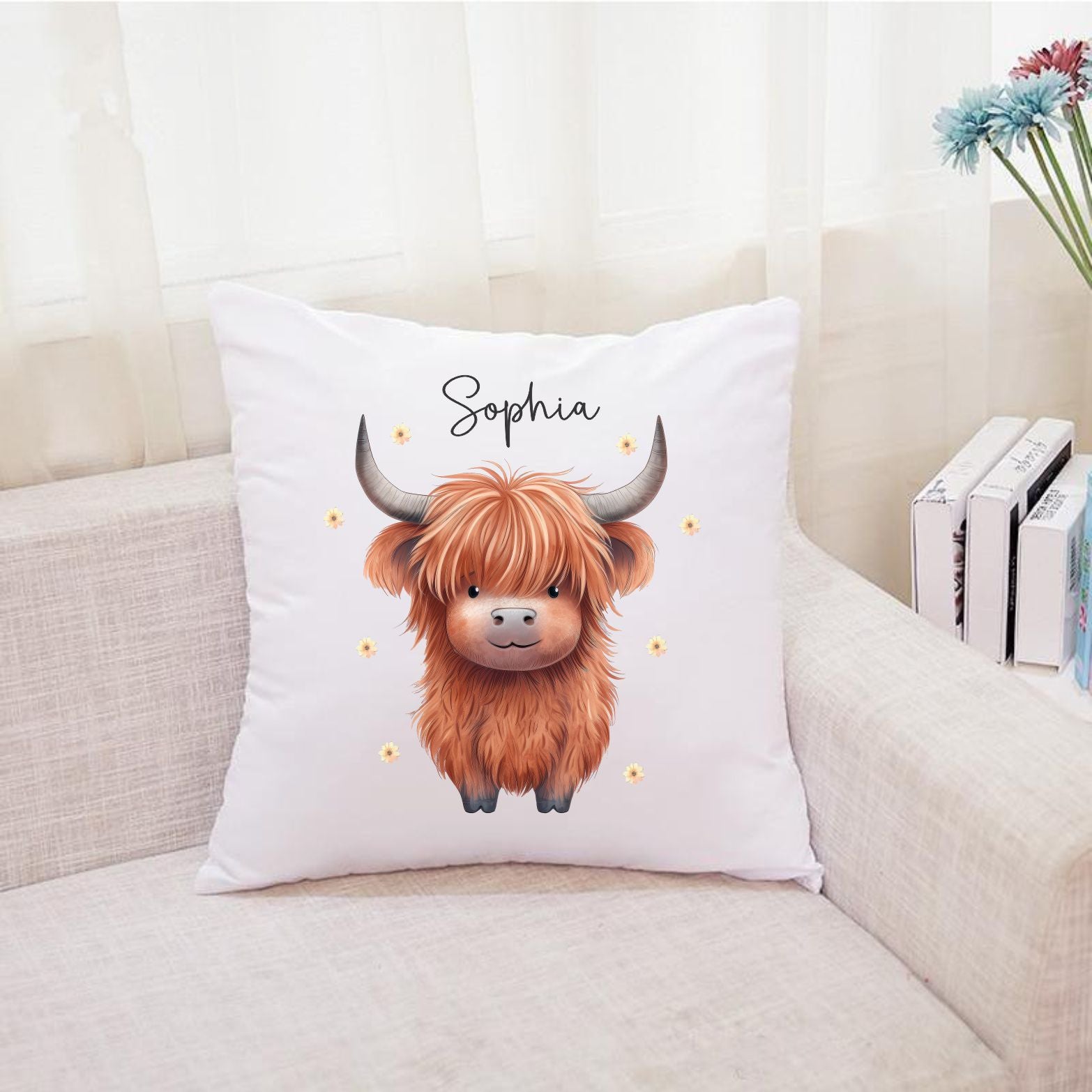 highland cow personalised pillow