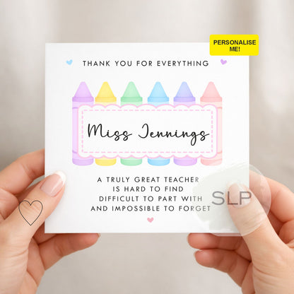 Personalised Teacher Thank You Card, End of Term Teacher Card, Truly great teacher impossible to forget, Teacher appreciation