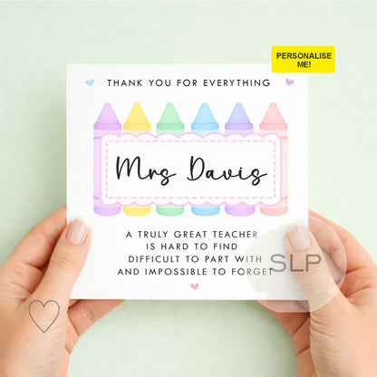 Personalised Teacher Thank You Card, End of Term Teacher Card, Truly great teacher impossible to forget, Teacher appreciation