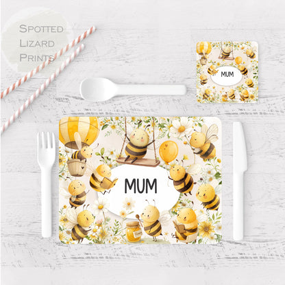 personalised bumble bee placemat and coaster set