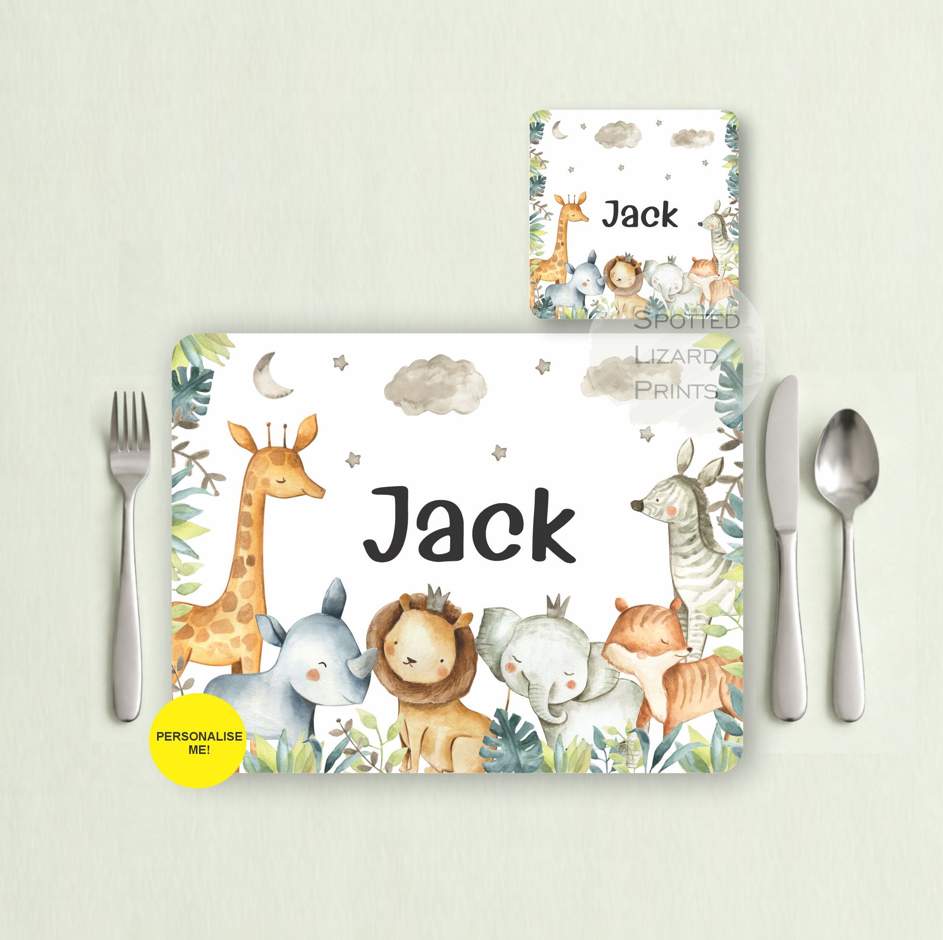 Gift for Kids - Personalised Placemat - Placemat and Coast set - Personalised Tableware - Personalised Coaster - 