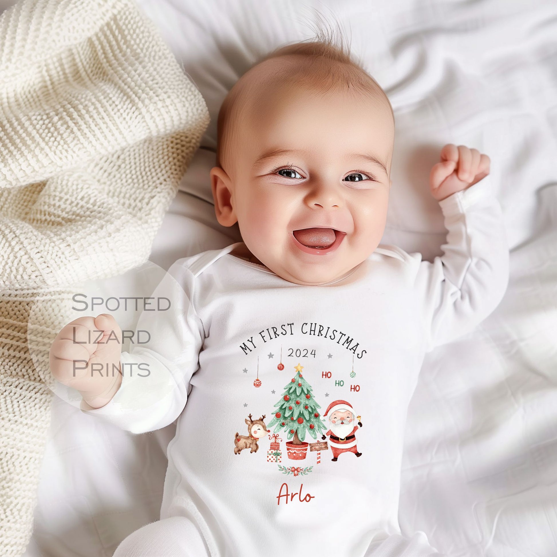 My first Christmas personalised white Baby romper