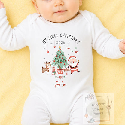 Personalised First Christmas Baby Outfit- My First Christmas Sleepsuit or Vest - 1st Xmas Cute Santa
