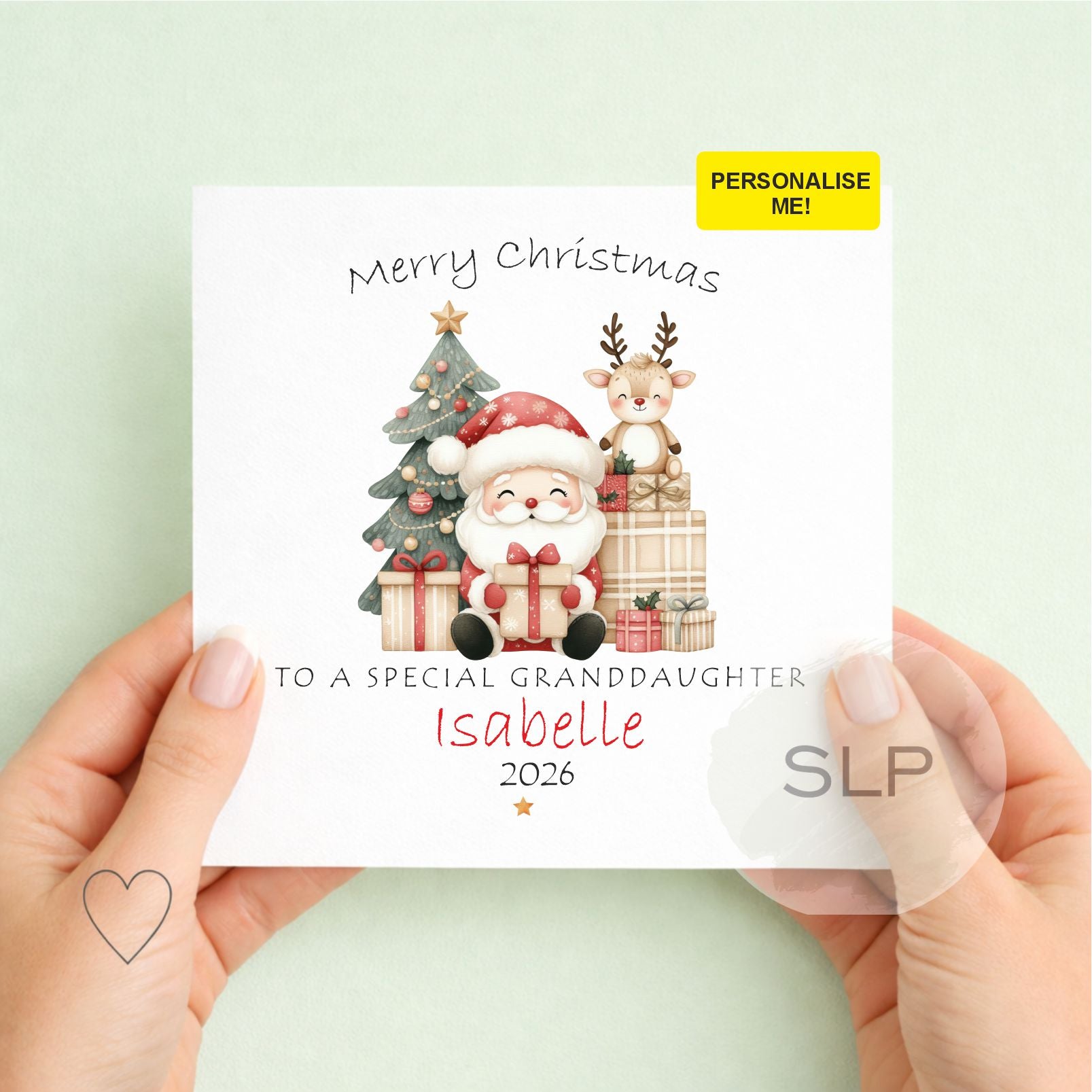 Personalised Grandson Granddaughter Christmas Card 2026 | Cute Santa & Reindeer Xmas Card