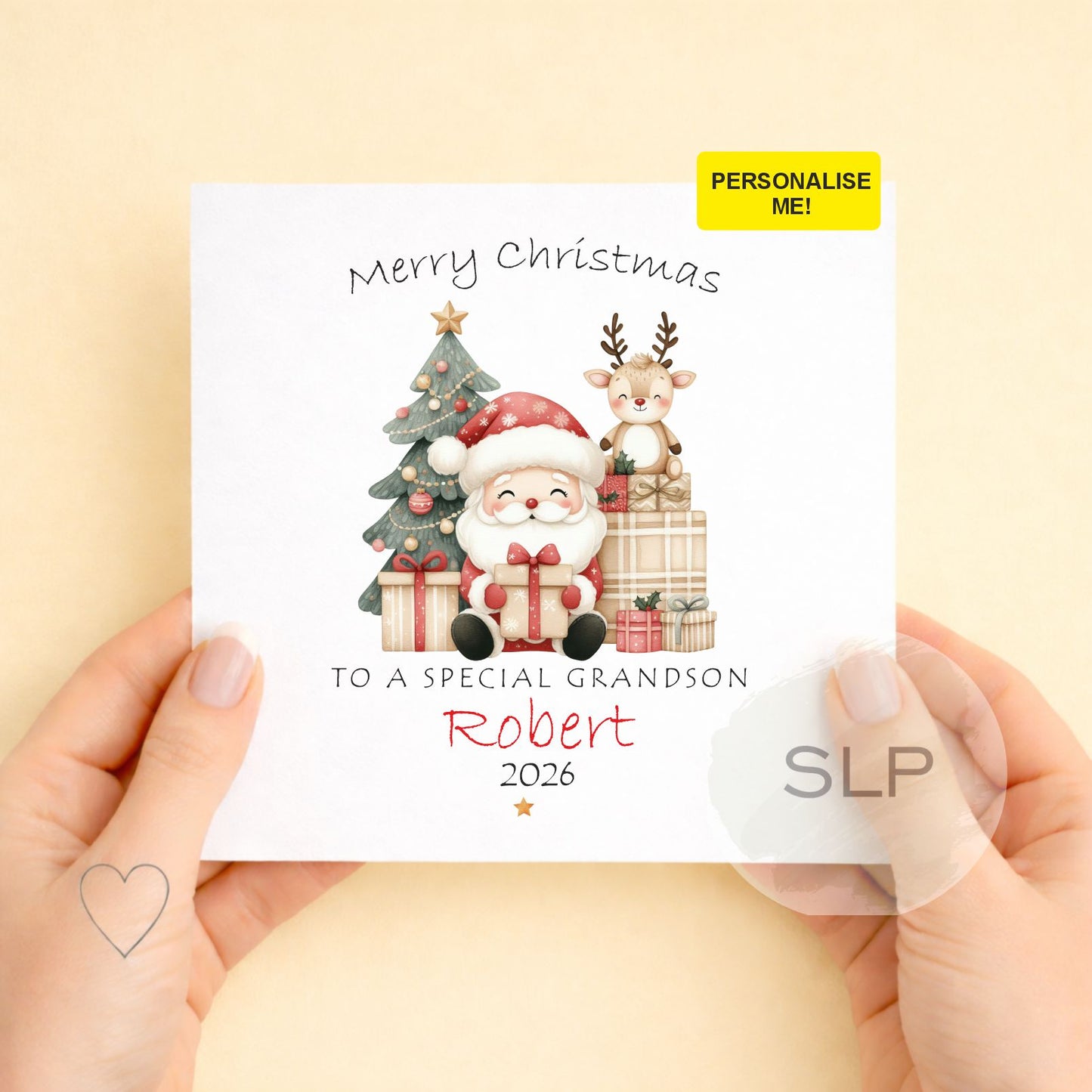 Personalised Grandson Granddaughter Christmas Card 2026 | Cute Santa & Reindeer Xmas Card