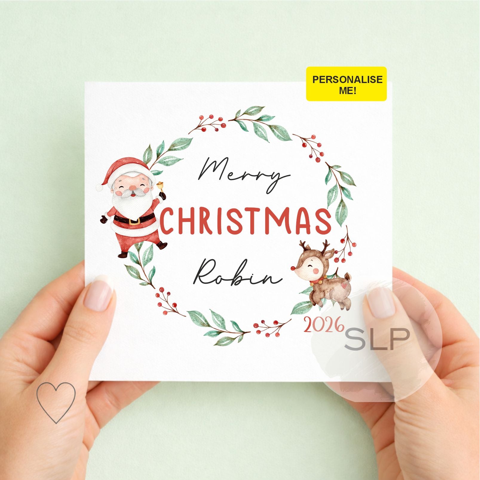 Personalised Christmas Card | Cute Santa & Reindeer Name Card