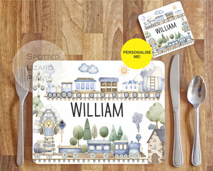 Train placemat. Personalised Gift. Gift for Kids. Placemat. Trains.