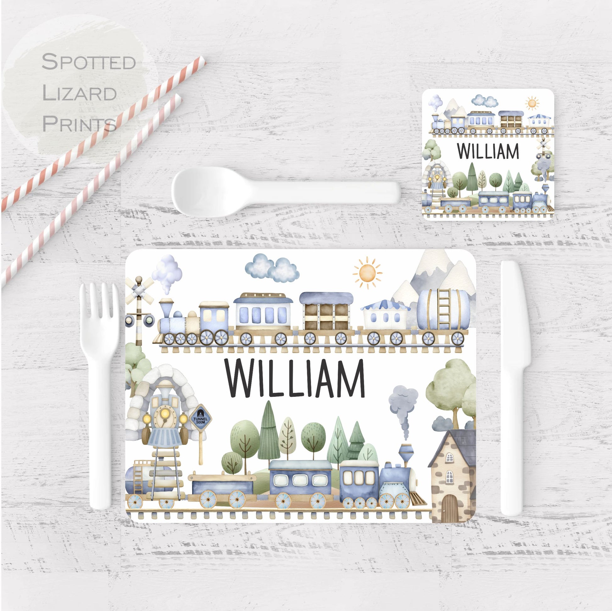 Train placemat. Personalised Gift. Gift for Kids. Placemat. Trains.