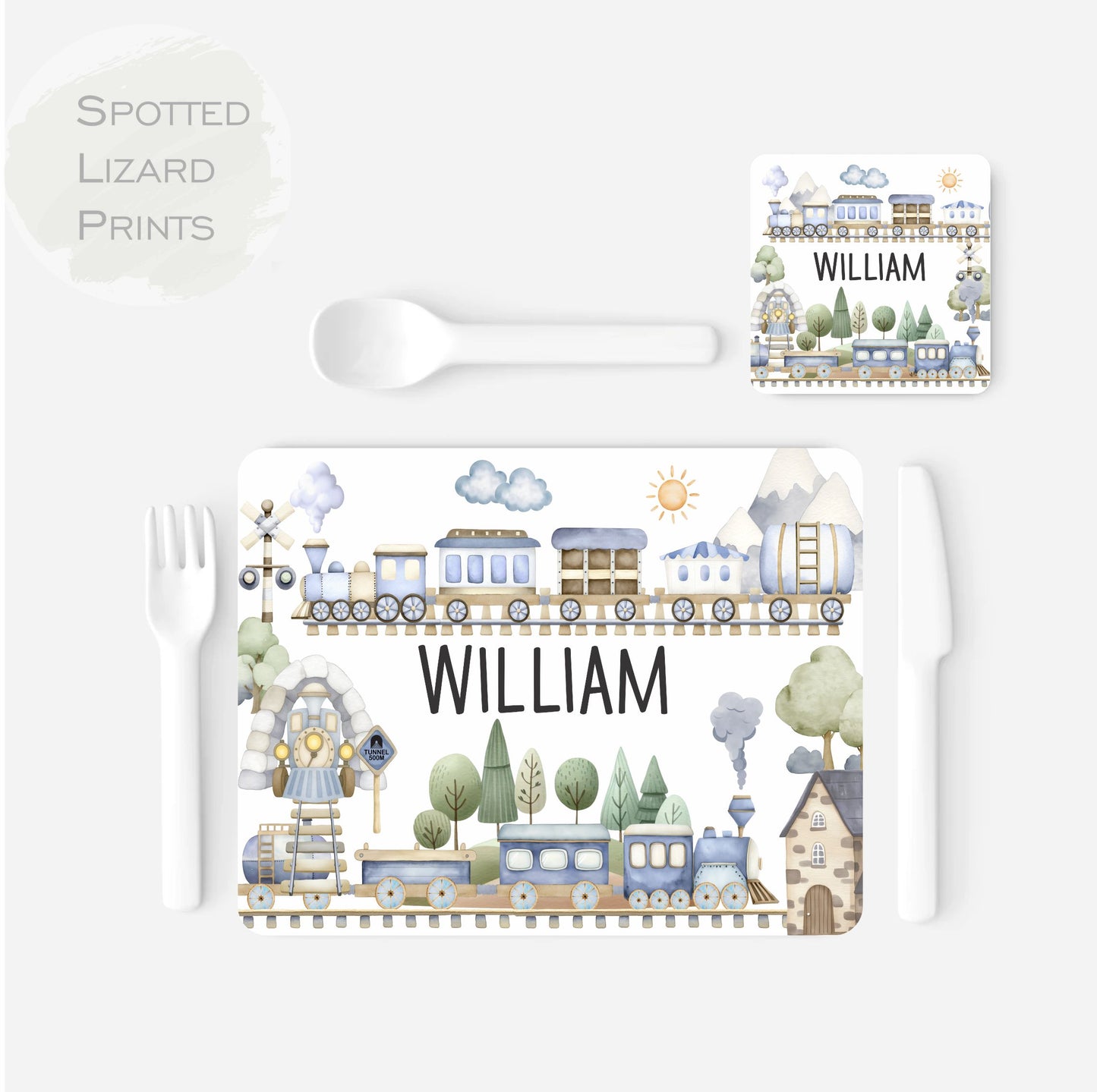 Train placemat. Personalised Gift. Gift for Kids. Placemat. Trains.