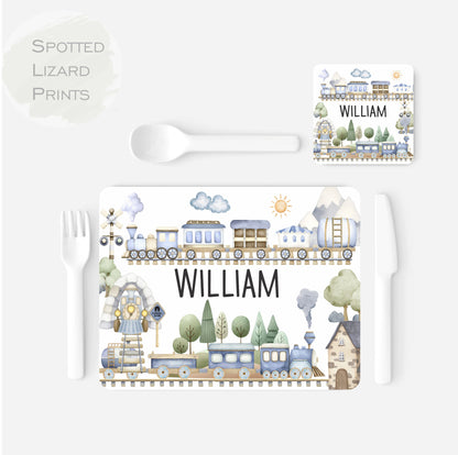 Train placemat. Personalised Gift. Gift for Kids. Placemat. Trains.