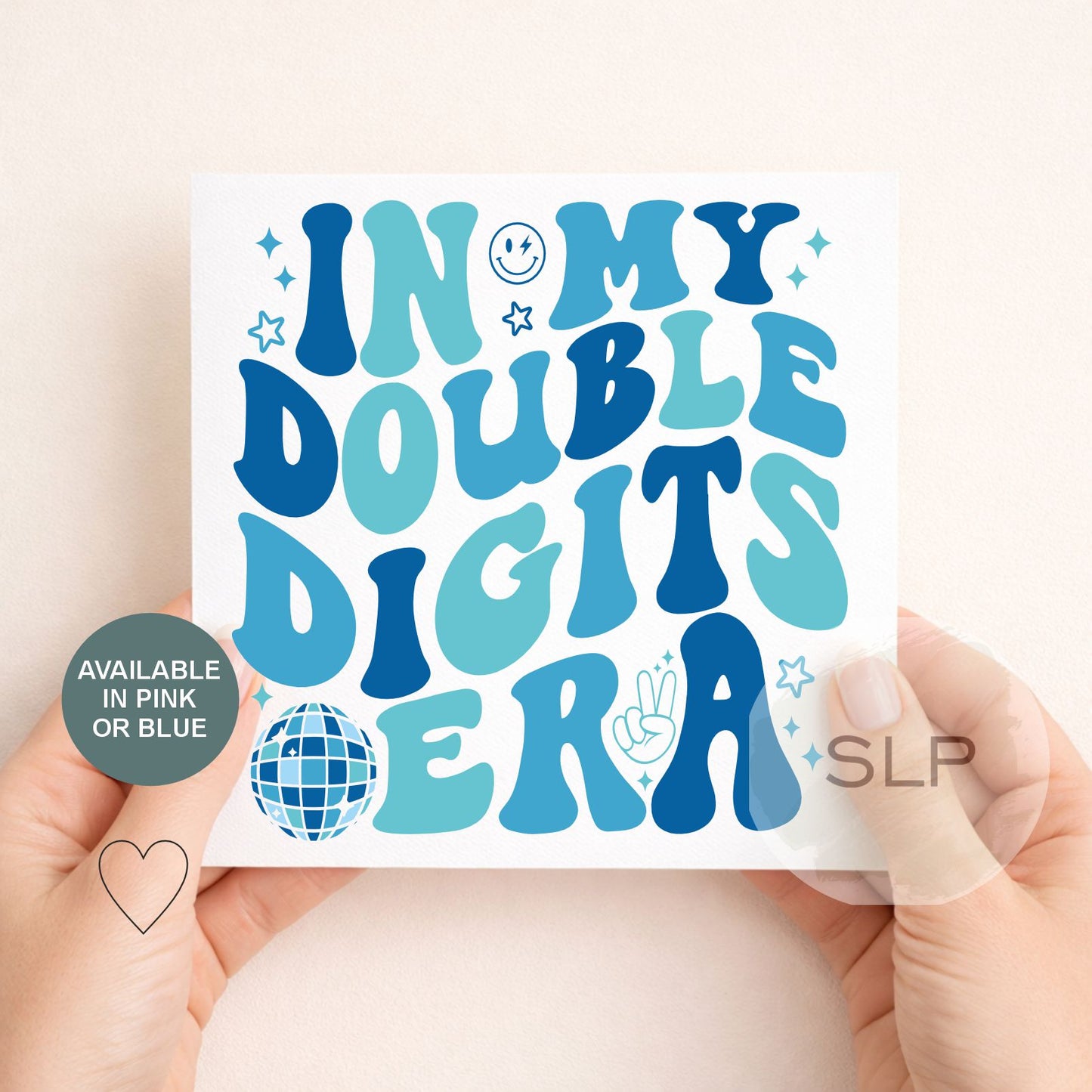 Double Digits Birthday Card – In My Double Digits Era – 10th Birthday Card – Trendy 10 Year Old Birthday – Retro Disco Card – Pink or Blue
