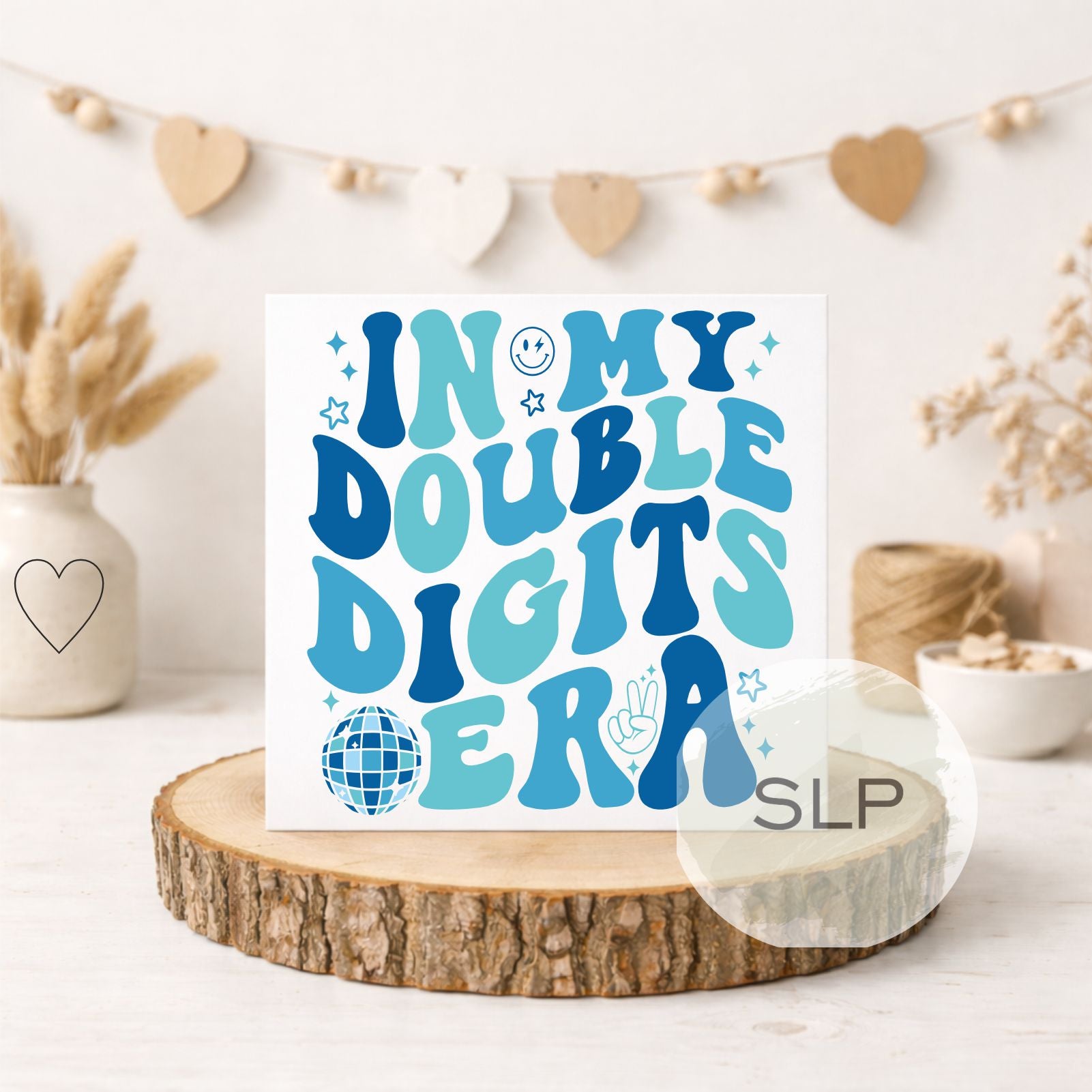 Double Digits Birthday Card – In My Double Digits Era – 10th Birthday Card – Trendy 10 Year Old Birthday – Retro Disco Card – Pink or Blue