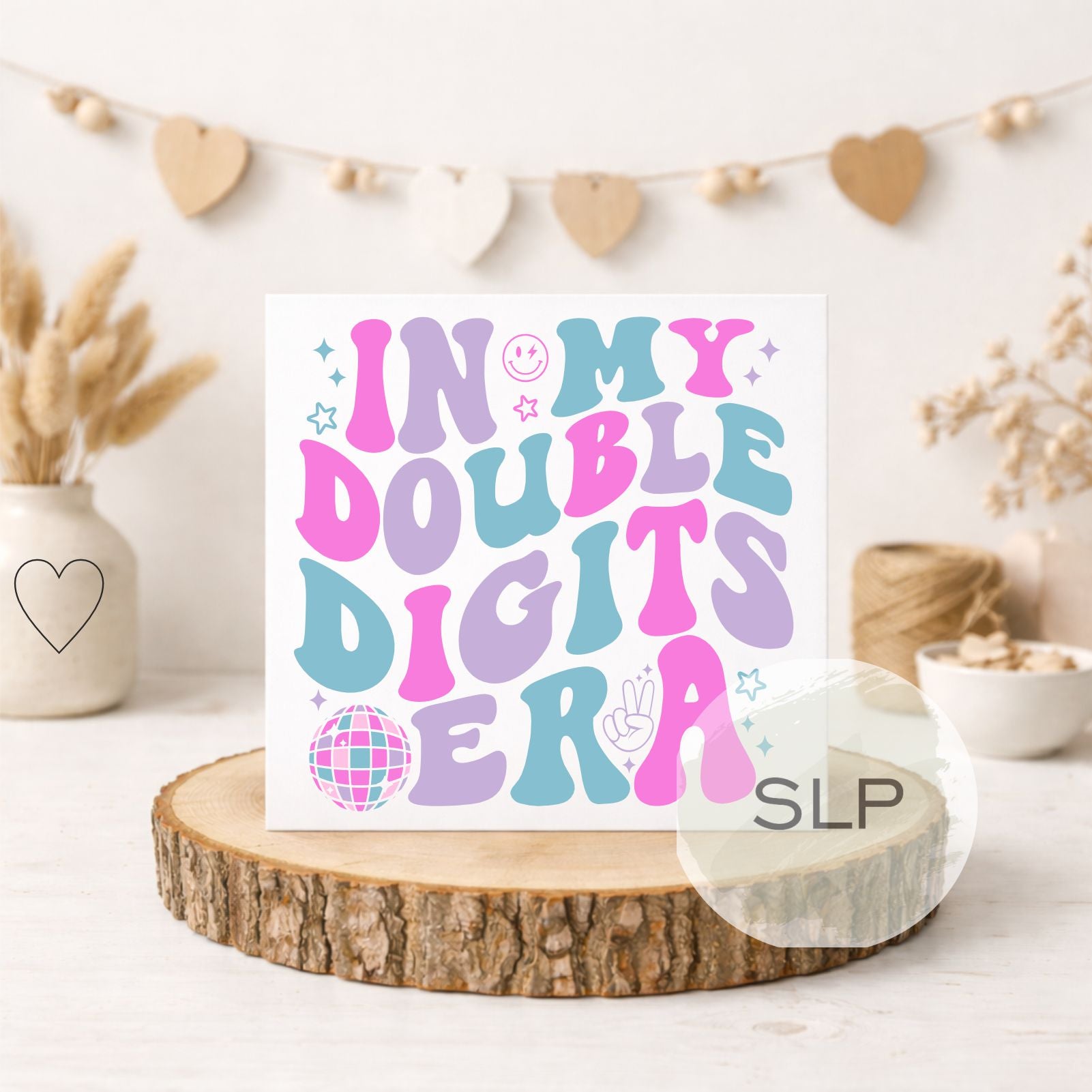 Double Digits Birthday Card – In My Double Digits Era – 10th Birthday Card – Trendy 10 Year Old Birthday – Retro Disco Card – Pink or Blue