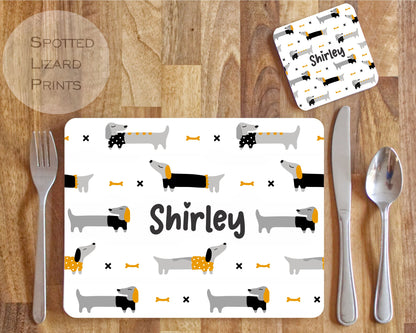 Personalised Cute Dachshund Placemat and Coaster Set, Dinner Set, Birthday gift, I Love dachshunds, Sausage Dog Placemat