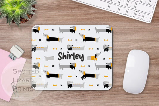 personalised sausage dog mouse mat