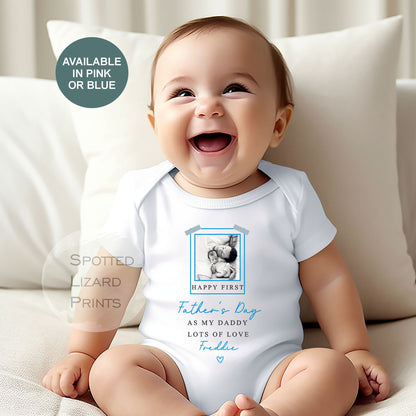 Happy First Fathers Day Babygrow - first as my daddy - Happy Father's Day Daddy - Personalised First Father’s Day Baby Vest