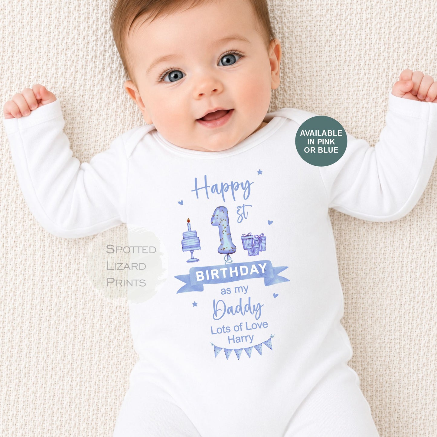 Happy First Birthday As My Daddy T Shirt or Sleepsuit - 1st Birthday As Daddy - Personalised Baby Boy Girl Gift - New Dad Present from Baby