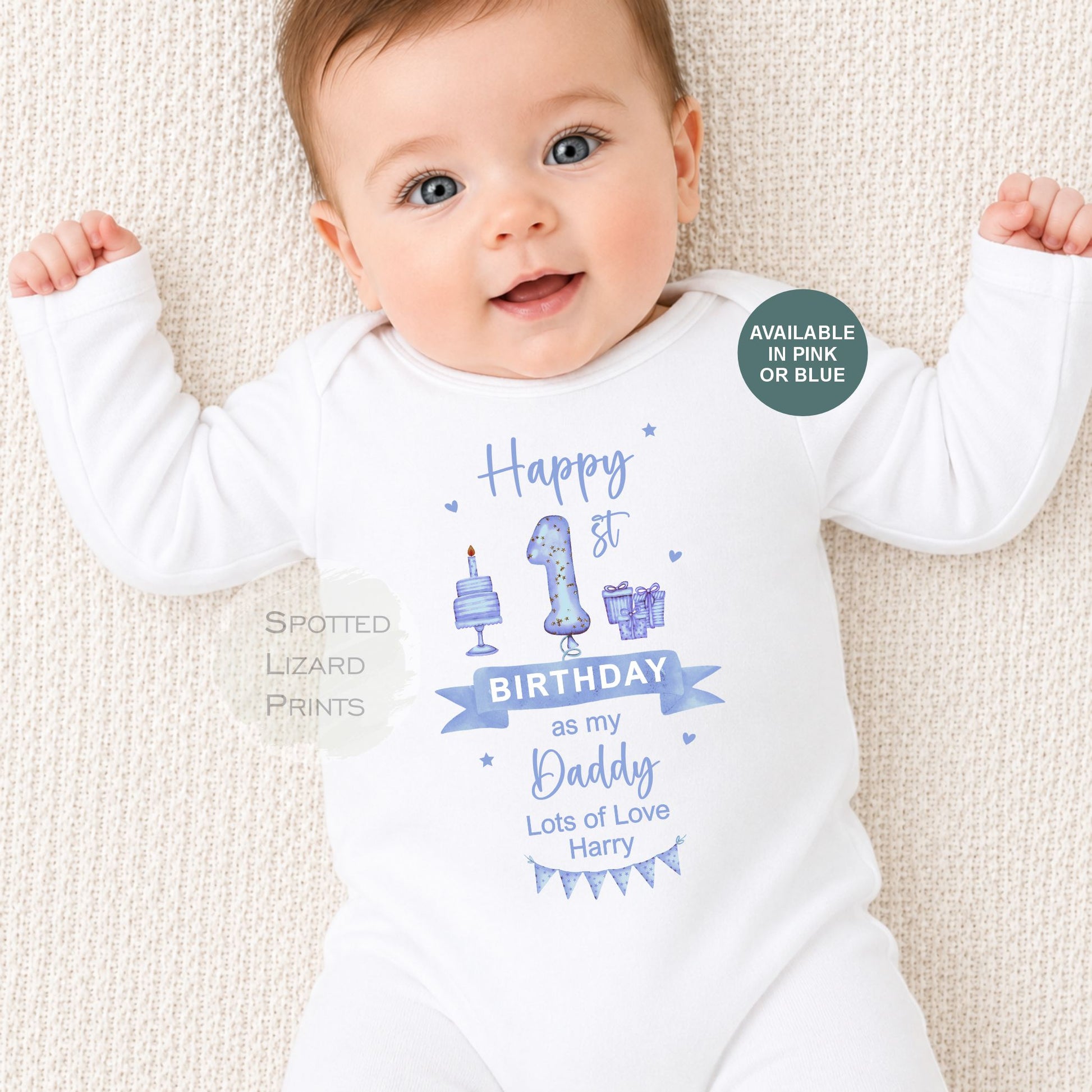 Happy First Birthday As My Daddy T Shirt or Sleepsuit - 1st Birthday As Daddy - Personalised Baby Boy Girl Gift - New Dad Present from Baby