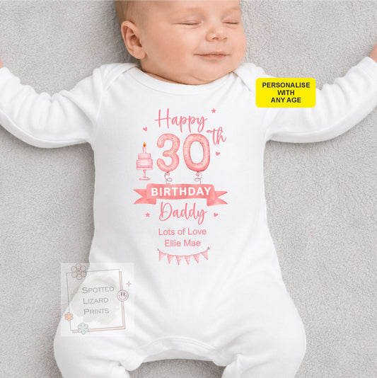 Personalised Happy Birthday Daddy Baby Vest | 30th 40th 50th 60th Birthday Daddy Outfit | Sleepsuit Gift from Baby | Dad Birthday