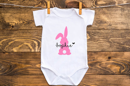 Personalised Baby clothing. Unique Hand printed Gift for Easter. White Baby Clothes.