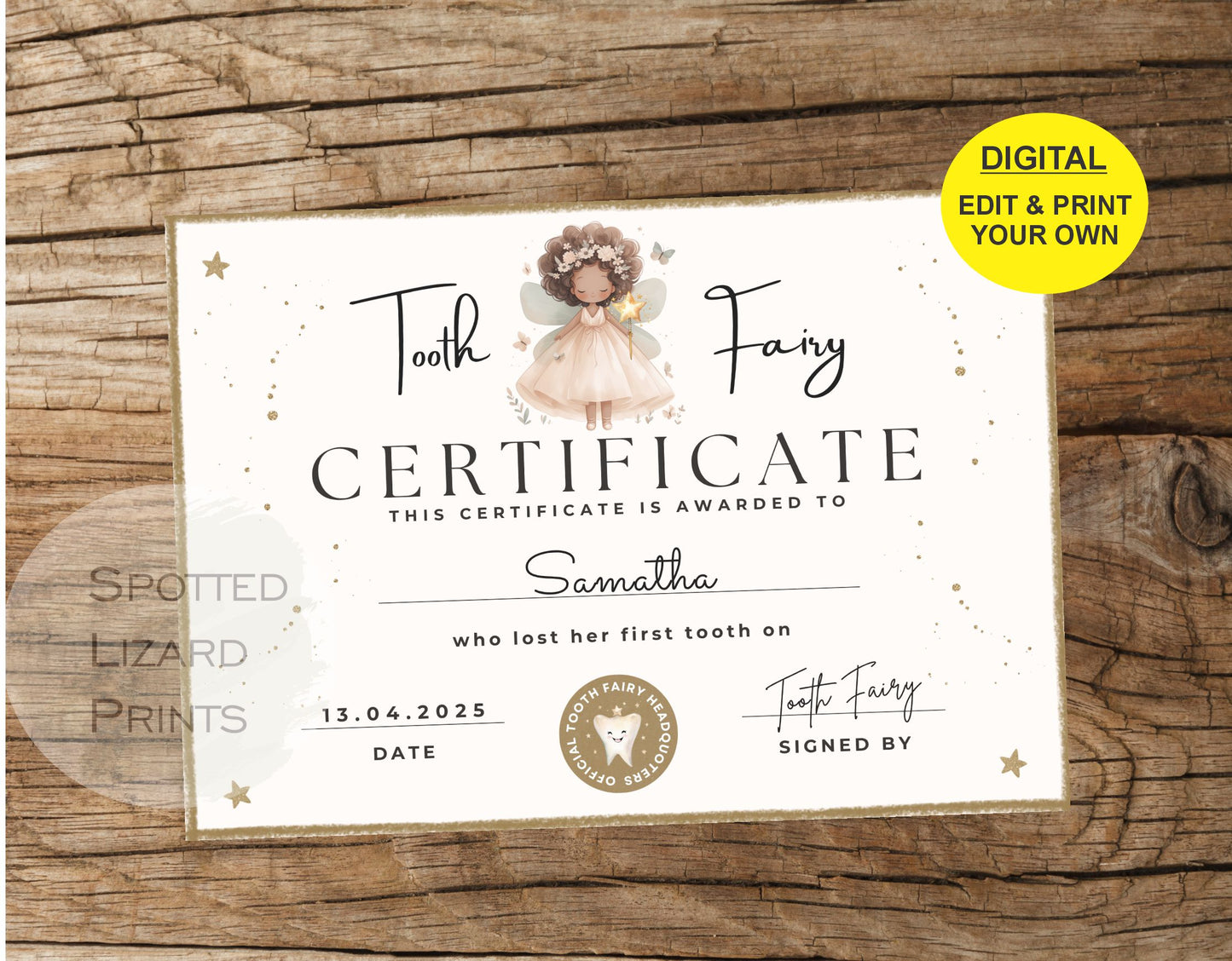 EDITABLE Tooth Fairy Certificate | First Tooth Lost | Kids Tooth Fairy | Lost Tooth Editable Template Printable Instant Download, Canva